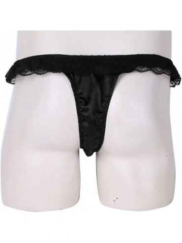 G-Strings & Thongs Adult Men Low Rise Soft Shiny Satin Ruffled Floral Lace Sissy Crossdress Panties - Black - CN18G0XKHCO $14.79