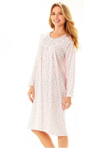 Nightgowns & Sleepshirts Womens Nightgown Sleepwear Cotton Pajamas - Womans Long Sleeve Sleep Dress Nightshirt - Pink-651 - C...