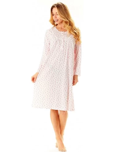 Nightgowns & Sleepshirts Womens Nightgown Sleepwear Cotton Pajamas - Womans Long Sleeve Sleep Dress Nightshirt - Pink-651 - C...
