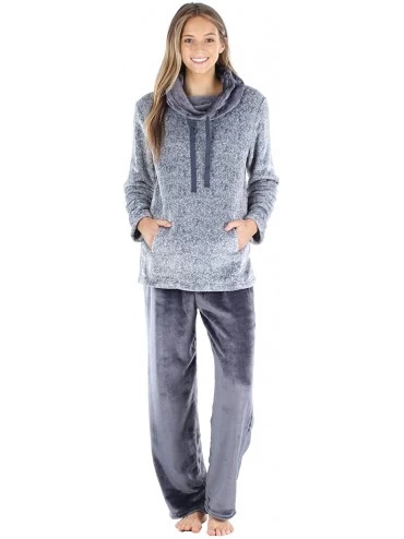 Sets Women's Fleece Pullover with Pocket 2-Piece Loungewear PJs - Cowl Neck Set- Light Blue - C018C0KGIOL $70.68