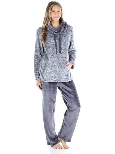 Sets Women's Fleece Pullover with Pocket 2-Piece Loungewear PJs - Cowl Neck Set- Light Blue - C018C0KGIOL $44.06