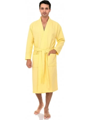 Robes Men's Robe- Kimono Waffle Spa Bathrobe - Lemon Meringue - CS192K3GEWS $57.58