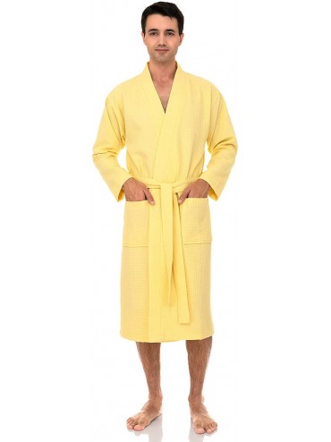 Robes Men's Robe- Kimono Waffle Spa Bathrobe - Lemon Meringue - CS192K3GEWS $66.02