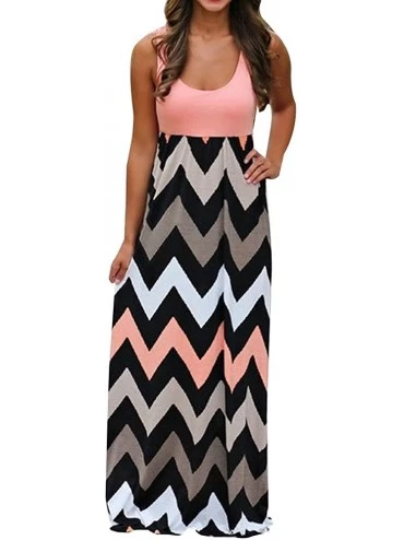 Bottoms Womens Beach Summer Plus Size Striped Long Boho Dress Lady Sundrss Maxi Dress - Orange - C518QYUC09H $29.67