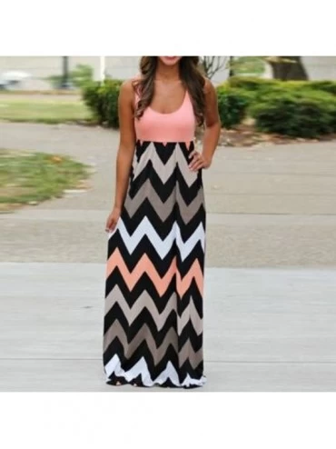 Bottoms Womens Beach Summer Plus Size Striped Long Boho Dress Lady Sundrss Maxi Dress - Orange - C518QYUC09H $15.64