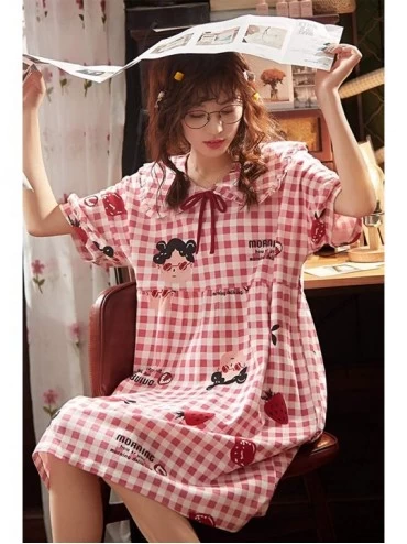 Nightgowns & Sleepshirts Women's Short Sleeve Nightgowns Printed Sleepshirt Negligee Sleepwear - 1354 Pink - CF197EKUUMW $24.17