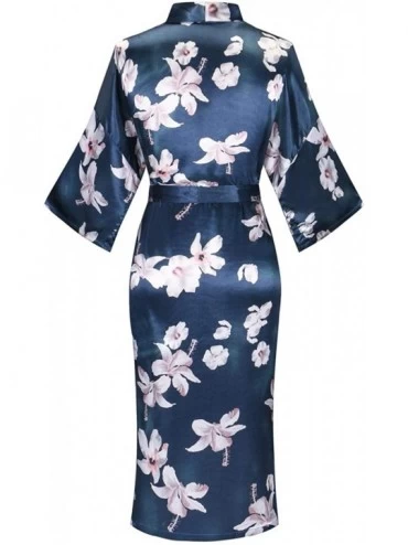 Robes Women's Long Kimono Robe Lightweight Silk Bathrobe Nightgown with Pockets - Floral Lily - CU18GOKRE3X $22.18