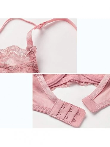 Bras Sheer Lace Hollow Bra Set Sexy Underwire Unlined Brassiere Knickers - Pink - CP196TARE43 $20.21