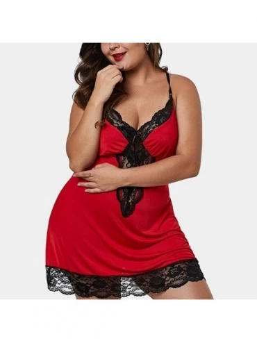 Baby Dolls & Chemises Plus Size V-Neck Lingerie for Women Lace Hollow Out Sleepwear Mini Strap Dress Satin Sling Nightgowns B...