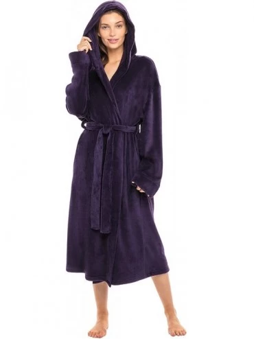 Robes Women's Soft Fleece Robe with Hood- Warm Bathrobe - Purple - CM11V8KKMVZ $69.34