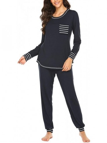 Sets Pajamas Women's Long Sleeve Sleepwear with Long Pants Soft Loungewear Pj Set - F-navy Blue - C318XHYZ4RU $28.73