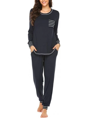 Sets Pajamas Women's Long Sleeve Sleepwear with Long Pants Soft Loungewear Pj Set - F-navy Blue - C318XHYZ4RU $28.73