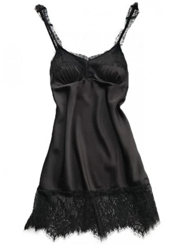 Robes New Women Lace Teddy Lingerie Sexy Deep V One Piece Nightdress Underwear - Black - CI194TGS9M4 $19.52