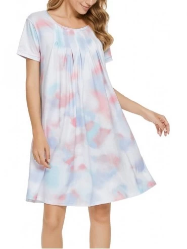 Nightgowns & Sleepshirts Women's Short Sleeve Pleated Scoopneck Sleep Dress Loungewear Nightshirts with Pockets - Tie Dye 1 -...