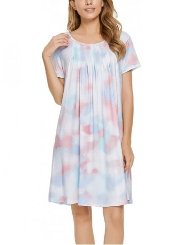 Nightgowns & Sleepshirts Women's Short Sleeve Pleated Scoopneck Sleep Dress Loungewear Nightshirts with Pockets - Tie Dye 1 -...