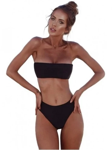 Tops Women's Swimwear Sexy Bandeau Bandage Bikini Set Push-ups Brazilian Swimwear Beachwear Swimwear - Black - CP18TAARN05 $2...