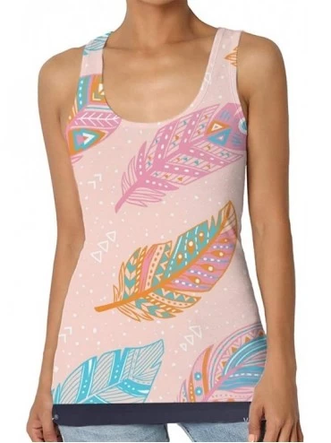 Camisoles & Tanks Girl's Tribal Feathers in Blue Pink and Orange Tank Top Tanktop Women Basic Plain Premium Classic Wide Stra...