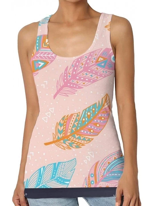 Camisoles & Tanks Girl's Tribal Feathers in Blue Pink and Orange Tank Top Tanktop Women Basic Plain Premium Classic Wide Stra...