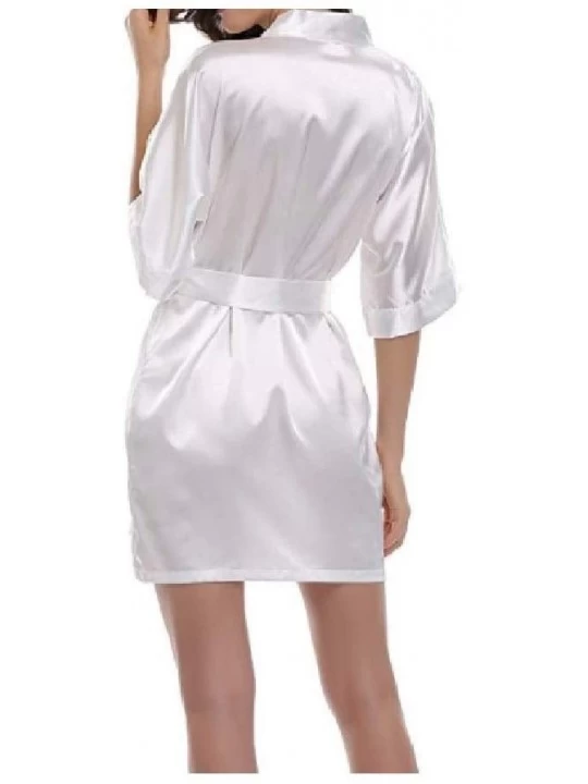 Robes Women Spa Bathrobe Solid-Colored Short Robe Charmeuse Sleep Robe White XL - White - CK19DCSOML9 $18.72