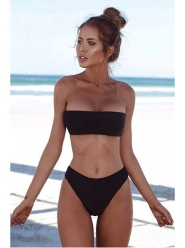 Tops Women's Swimwear Sexy Bandeau Bandage Bikini Set Push-ups Brazilian Swimwear Beachwear Swimwear - Black - CP18TAARN05 $1...