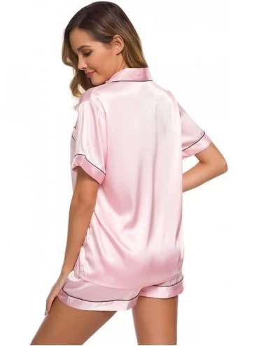 Sets Womens Silk Satin Pajamas Set Two-Piece Pj Sets Sleepwear Loungewear Button-Down Pj Sets - Pink - CD18W3Q26GL $24.72
