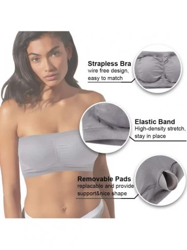 Bras Tube Tops for Women Strapless Bandeau Bra Stretchy Seamless Padded Bras - Grey+nude+white - C318T7NIXKI $16.05