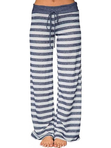 Bottoms Women's Comfy Casual Pajama Pants Floral Print Drawstring Long Wide Leg Lounge Pants - E-blue - CO196DI4DSE $42.84