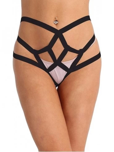 Panties Women's Sexy Elastic Bandeau Straps Thongs Hollow Out Strappy Width Panties Underwear - Black - CV18E5CWN5K $11.82