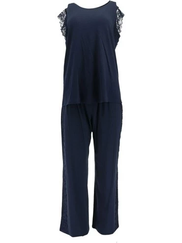 Sets Cozy Knit Pleated Lace Pajama Set A353763 - Navy - CG195D4HH9I $75.31