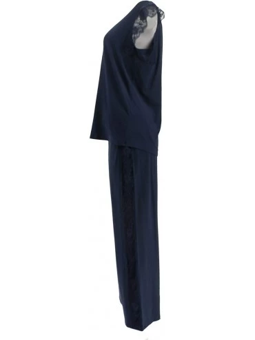Sets Cozy Knit Pleated Lace Pajama Set A353763 - Navy - CG195D4HH9I $41.62