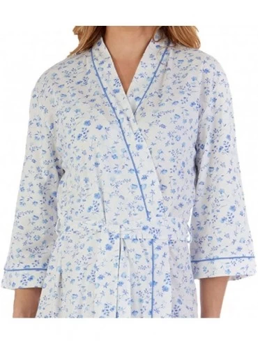 Robes Ladies 100% Cotton Floral Sleeve Kimono Wrap Dressing Gown UK 10-26 Blue or Pink - Blue - CL197L2447O $27.94