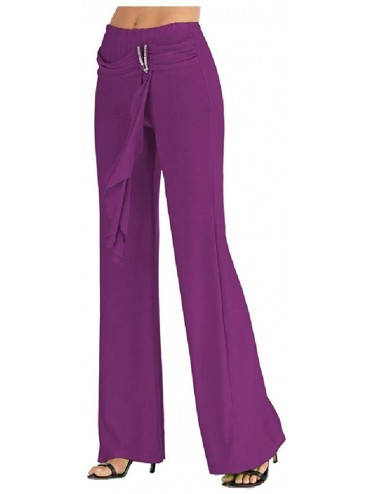 Bottoms Womens Oversized Long Pants Belted Slim Solid Palazzo Lounge Pant - Purple - CO19C9EUGOU $66.87