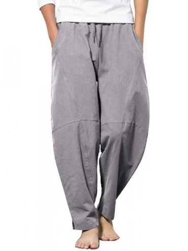 Sleep Bottoms Men Cotton Linen Yoga Pant Casual Drawstring Loose Fit Baggy Harem Pant - 1 - Grey - CZ198E34AZK $24.15