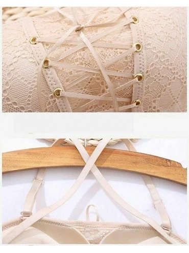 Bras Women LaxChic Pull-Together Lace Invisible Backless Bra-Lace Strapless Non-Slip Drawstring Bandeau Bra - Beige - CK199AN...