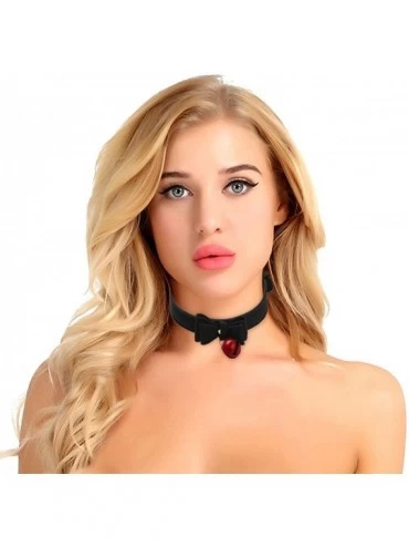 Garters & Garter Belts Womens Fashion Gothic Bow Bell Choker Soft Comfort PU Leather Adjustable Bow Tie Neck Collar Necklace ...