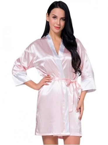 Bras Satin Silk Gown Pajamas Cardigan Nightdress Splice Bathrobe Women Robe Lingerie - Pink - CI194T83GHQ $29.61
