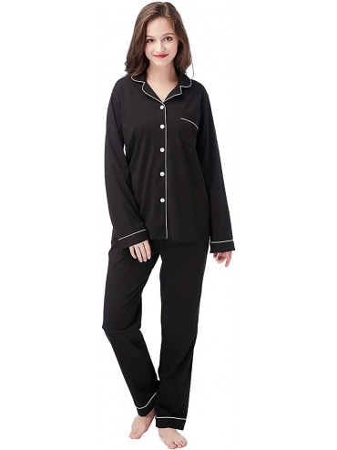 Sets Women's Loungeable Pajama Set Long Sleeve Cotton Loungewear in black and blue- XS-XL - Black - C0192WTL7ID $29.73