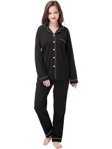 Sets Women's Loungeable Pajama Set Long Sleeve Cotton Loungewear in black and blue- XS-XL - Black - C0192WTL7ID $29.73
