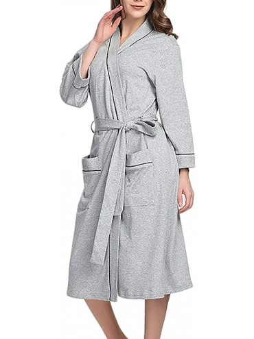 Robes Women Solid Color Cotton Pajamas Nightgown Lingerie Ugly Christmas Bathrobe With Belt - Gray - CQ18RD3WM0X $53.87