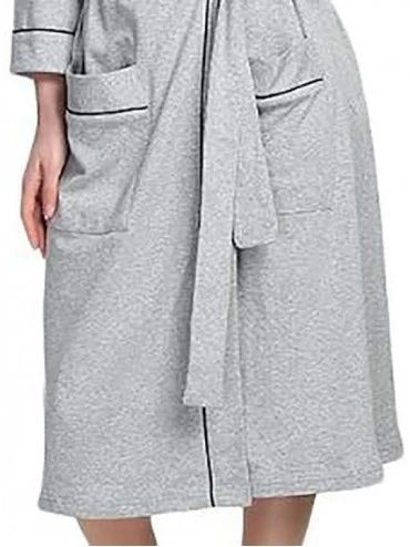 Robes Women Solid Color Cotton Pajamas Nightgown Lingerie Ugly Christmas Bathrobe With Belt - Gray - CQ18RD3WM0X $20.95