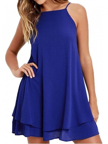 Panties Women's Solid Strappy Short Mini Dress Tank Dress Beach Party Sundress - Blue - CY18RD985G2 $31.08