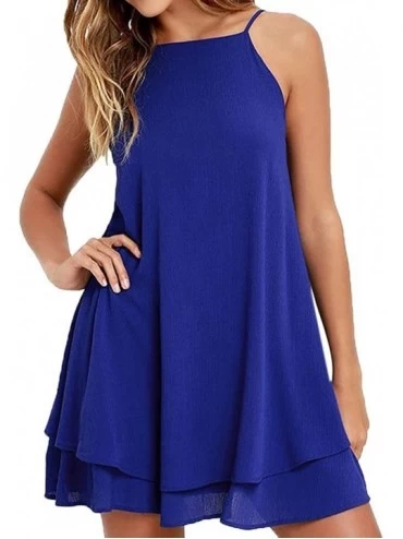 Panties Women's Solid Strappy Short Mini Dress Tank Dress Beach Party Sundress - Blue - CY18RD985G2 $27.83