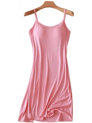 Nightgowns & Sleepshirts Womens Modal Built in Bra Camisole Shelf Bra Spaghetti Straps Tank Dress - Pink - CC18EDSC0IQ $24.55
