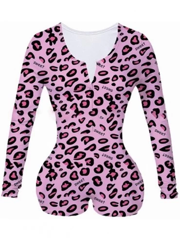 Sets Women's Shorts One Piece Bodycon Bodysuit Pajamas Rompers Onesies Women - L Sweet Leopard - C519GD2KS9X $12.38