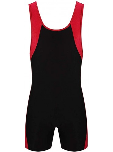 Shapewear Men's One Piece U Neck Sleeveless Shorts Unitard Fitness Sports Leotard Jumpsuit - Red - CV19CDM74HT $37.22