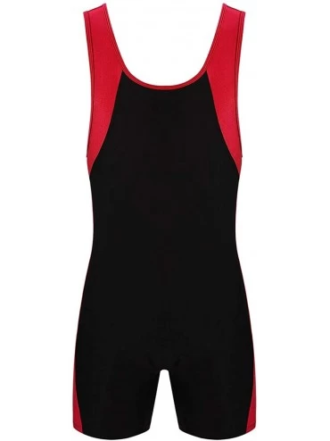 Shapewear Men's One Piece U Neck Sleeveless Shorts Unitard Fitness Sports Leotard Jumpsuit - Red - CV19CDM74HT $32.03