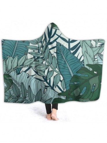 Robes Warm Hoodie Blanket Tropical Leaves Hooded Throw Wrap Cape Cloak Bathrobe Teens Thermal School Travel Shawl Flannel wit...