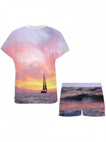 Sets Sailboat Sunset Ocean Horizon Women's Lightweight Pajama Set- Short Summer Pjs - Multi 1 - CQ19D5QR7NM $39.99