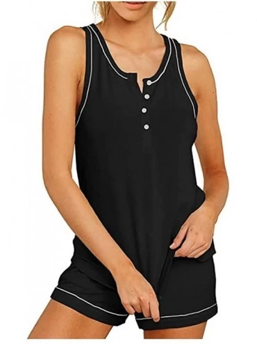 Sets Womens Tie-Dye Button Sleeveless Tank Top Shorts Pajamas Set Sleepwear Leisure Nightwear Pjs S-2XL - A Black - CJ199RTGI...
