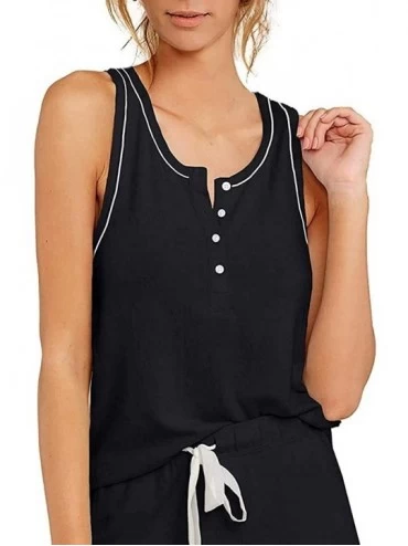 Sets Womens Tie-Dye Button Sleeveless Tank Top Shorts Pajamas Set Sleepwear Leisure Nightwear Pjs S-2XL - A Black - CJ199RTGI...
